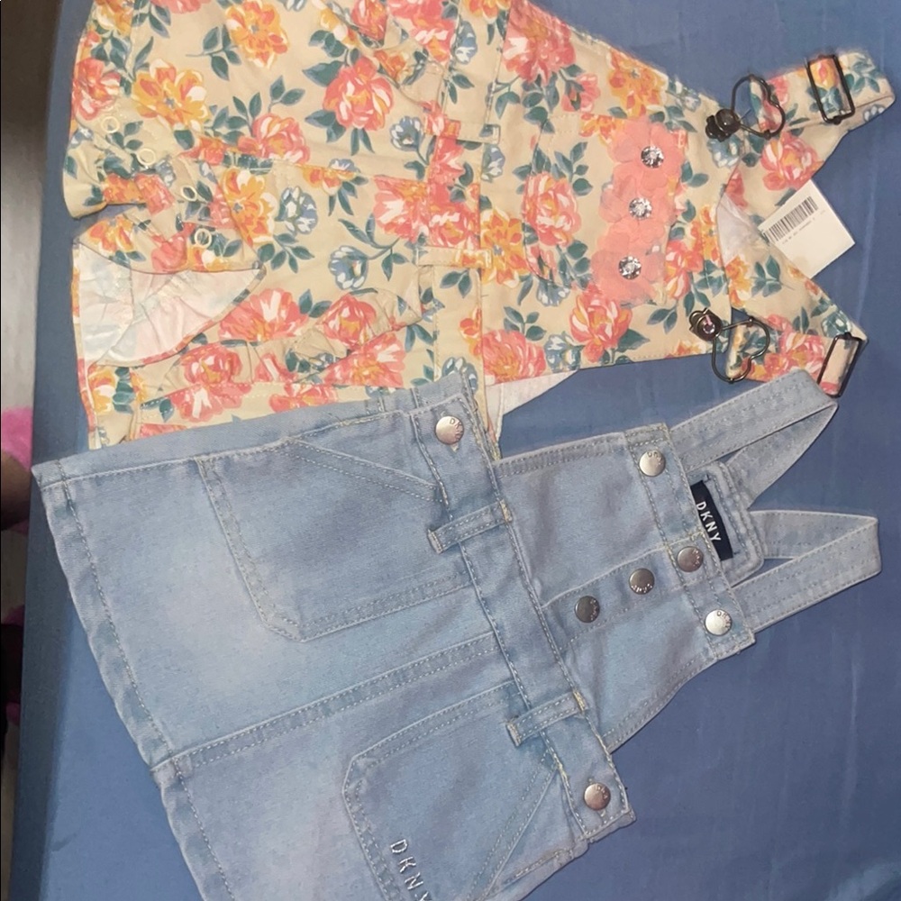 DKNY Light Blue Denim and Floral Dress Set